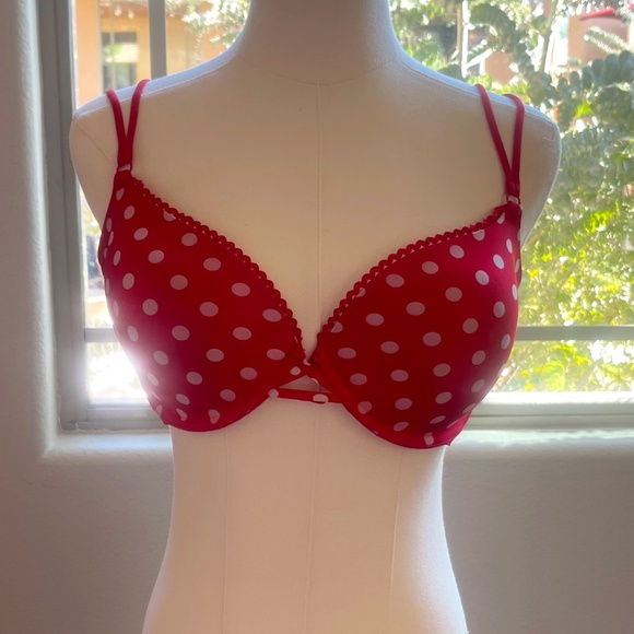Victoria's Secret Demi Bra Sz 34DD Red Polka Dot - Picture 2 of 6
